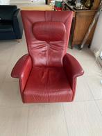 Rode leren relaxfauteuil op draaivoet, Ophalen, Gebruikt, Leer, 75 tot 100 cm