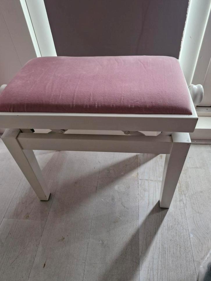 Kinder Piano Kruk - In Hoogte Verstelbaar, Huis en Inrichting, Stoelen, Gebruikt, Eén, Hout, Stof, Wit, Ophalen
