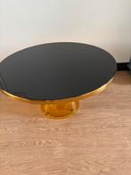 Smaqq salontafel geel glas met goud en zwart glazen blad, Huis en Inrichting, Tafels | Salontafels, Ophalen, Rond, 50 tot 100 cm