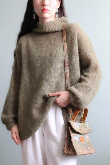 Vintage mohair trui handgebreid in salie groen S M  beschikbaar voor biedingen