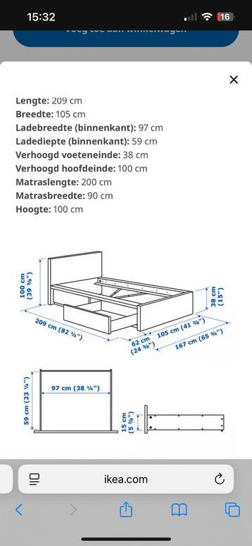 Ikea Malm bed 90x200cm met elec. verstelbare lattenbodem - afbeelding 3