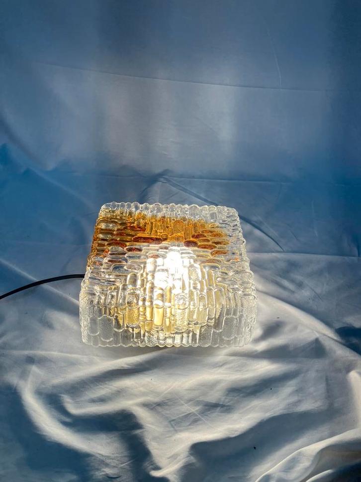 Vintage glazen plafondlamp RZB Zimmermann Bamberg oker glas, Huis en Inrichting, Lampen | Plafondlampen, Gebruikt, Glas, Ophalen of Verzenden