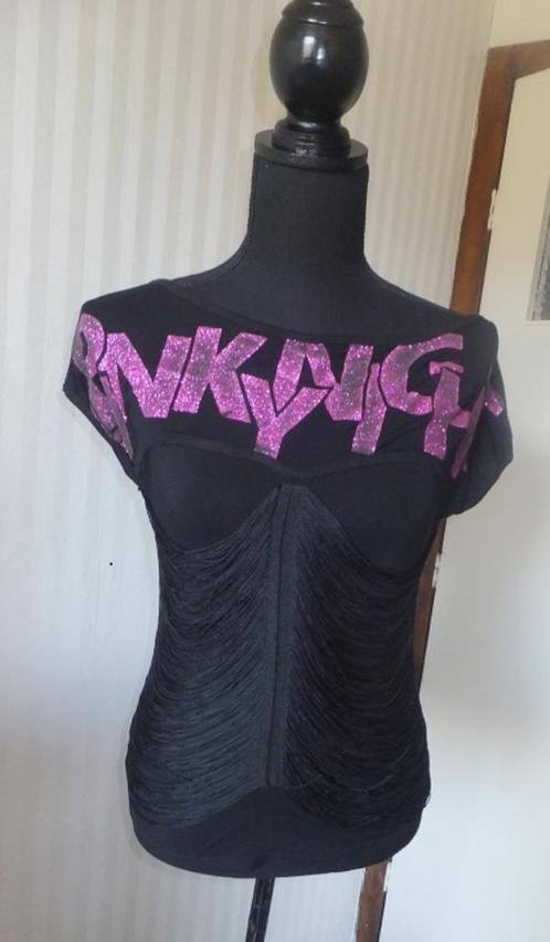 Boho Ibiza stijl glamour top, roze glitters en franjels 36 S, Kleding | Dames, Tops, Nieuw, Maat 36 (S), Zwart, Korte mouw, Verzenden