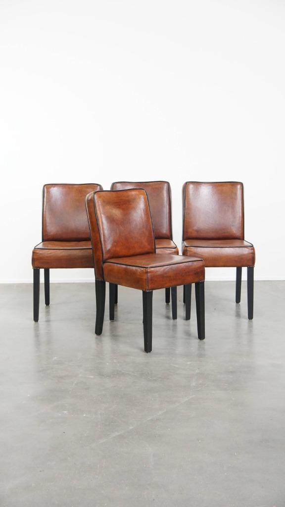 Luxe set van 4 comfortabele schapenleren eetkamerstoelen, Huis en Inrichting, Stoelen, Gebruikt, Vier, Bruin, Ophalen