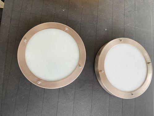 2 Plafonnieres RVS met Witglas 28cm ook voor badkamer geschi, Huis en Inrichting, Lampen | Plafondlampen, Zo goed als nieuw, Glas
