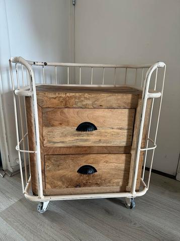 Houten Nachtkastje/Plantenstandaard met 2 Laden