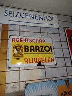 Emaille reclamebord Barzoi Rijwielen.  Langcat., Ophalen of Verzenden, Gebruikt, Reclamebord