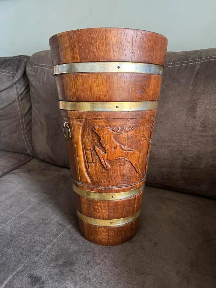 Paraplubak Hout Vintage messing., Huis en Inrichting, Woonaccessoires | Paraplubakken, Zo goed als nieuw, Hout, Ophalen