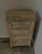 Houten lade kastje, met 4 lades,voorkant riet. 76x 48x34,5, Ophalen, 50 tot 100 cm, Zo goed als nieuw, Minder dan 100 cm