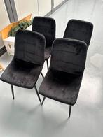 Set van 4 Woonenzo Eetkamerstoelen – Zwart Velvet, Ophalen of Verzenden, Zo goed als nieuw, Zwart, Stof