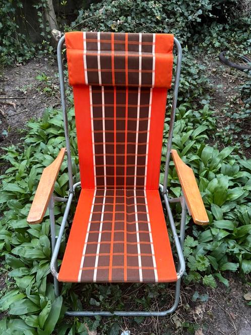 Retro/ vintage jaren ‘70 klap tuinstoel verstelbaar, Caravans en Kamperen, Kampeermeubelen, Gebruikt, Campingstoel, Ophalen