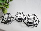 3x Metal Wire Structure Candle Holders, Ophalen, Zwart, Zo goed als nieuw, Metaal