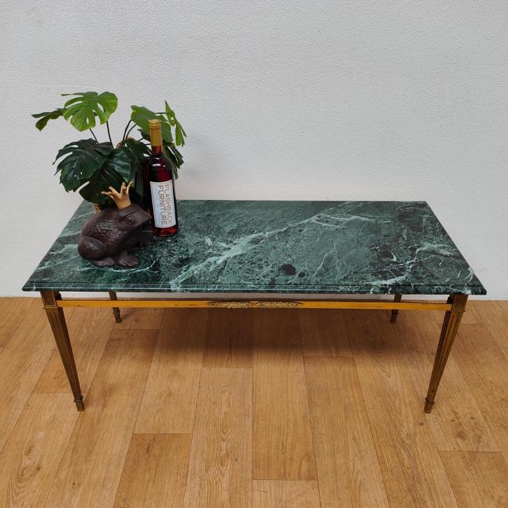 Vintage messing salontafel koffietafel met marmer blad, Huis en Inrichting, Tafels | Salontafels, Gebruikt, Minder dan 50 cm, 50 tot 100 cm