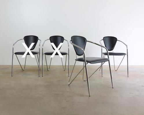 Italiaanse vintage design stoelen, merk Effezeta  2x, Huis en Inrichting, Stoelen, Gebruikt, Twee, Leer, Metaal, Zwart, Ophalen