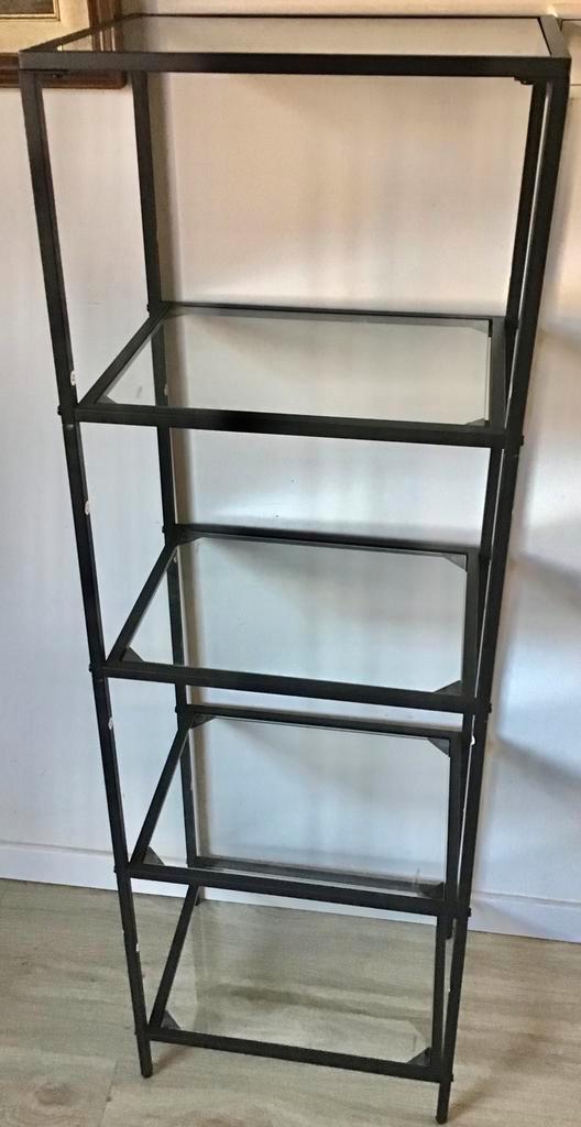 OPEN IJZEREN KAST MET GEHARDE GLAZEN PLANKEN, Huis en Inrichting, Kasten | Vitrinekasten, Zo goed als nieuw, 100 tot 150 cm, Minder dan 50 cm
