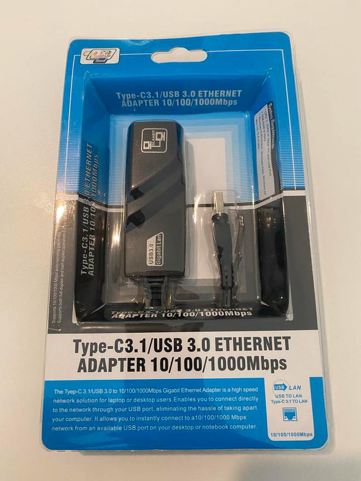USB A 3.0 Ethernet Adapter - nieuw in verpakking, Computers en Software, Netwerkkaarten, Nieuw, Extern, Ophalen of Verzenden