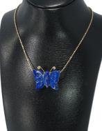 Vlinder Lapis Lazuli 2 diamant oogje 14k ketting hanger goud, Ophalen of Verzenden, Zo goed als nieuw, Met edelsteen, Info@voordeelsieraden.nl