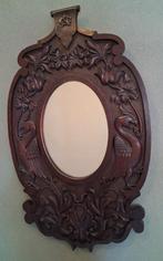 Antieke spiegel prachtig houtsnijwerk vogels en bloemen, Antiek en Kunst, Ophalen, Ovaal, Minder dan 50 cm