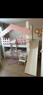 Stapelbed prinsessenhuis met glijbaan, Ophalen, 210 cm, Tweepersoons, 100 cm