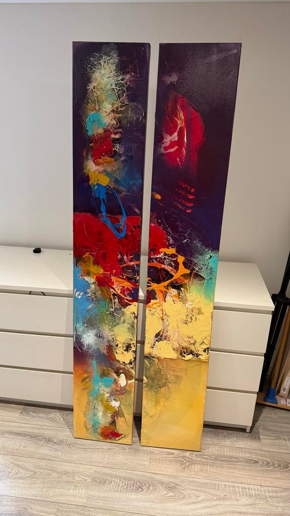 Schilderij (tweeluik) van William Malucu, Antiek en Kunst, Kunst | Schilderijen | Modern, Ophalen