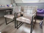 Vier leren eetkamerstoelen met stalen frame, Huis en Inrichting, Stoelen, Ophalen, Gebruikt, Overige kleuren, Vier