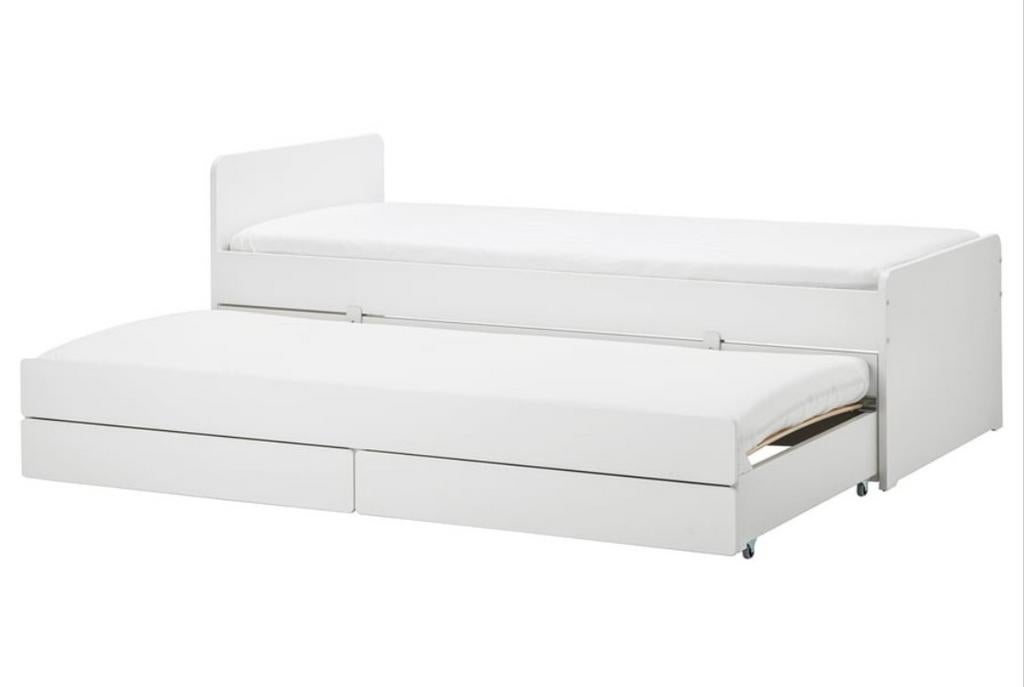 Ikea Släkt bed met onderschuifbed en lades, Huis en Inrichting, Gebruikt, 90 cm, Eenpersoons, Wit