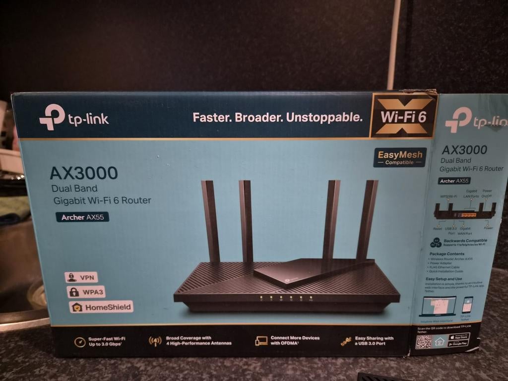 TP-Link AX3000 Dual Band Gigabit Wi-Fi 6 Router Archer AX55, Computers en Software, Routers en Modems, Ophalen, Zo goed als nieuw