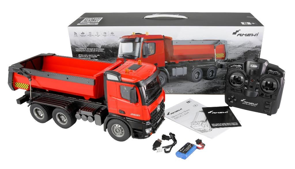 Amewi Mercedes-Benz Arocs Dump Truck 6x4 RTR red 22407, Hobby en Vrije tijd, Elektro, Nieuw, Ophalen of Verzenden, Auto onroad