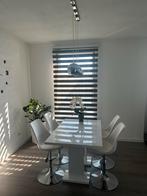 Witte uitschuifbare eettafel + 4 verstelbare stoelen en lamp, Huis en Inrichting, Tafels | Eettafels, Ophalen, Overige materialen