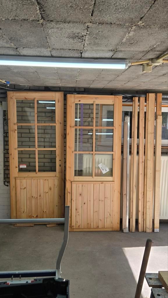 Douglas dubbele paneel deuren met  stelkozijn en RVS dorpel, Doe-het-zelf en Verbouw, Deuren en Horren, 215 cm of meer, Nieuw