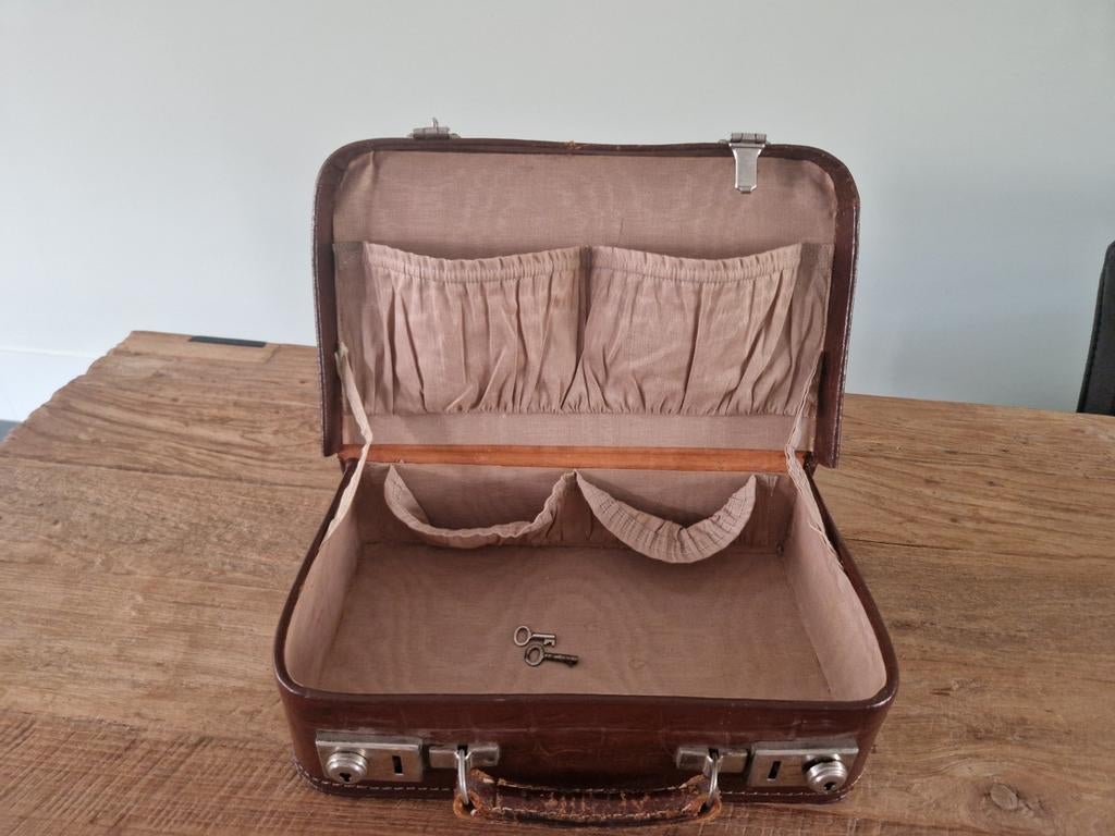 Vintage reiskoffer koffertje of beauty case met sleutel, Sieraden, Tassen en Uiterlijk, Beautycases, Ophalen of Verzenden, Gebruikt
