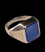 Gouden Heren Zegelring met Blauwe Steen, Verzenden, Heer, Zo goed als nieuw, .