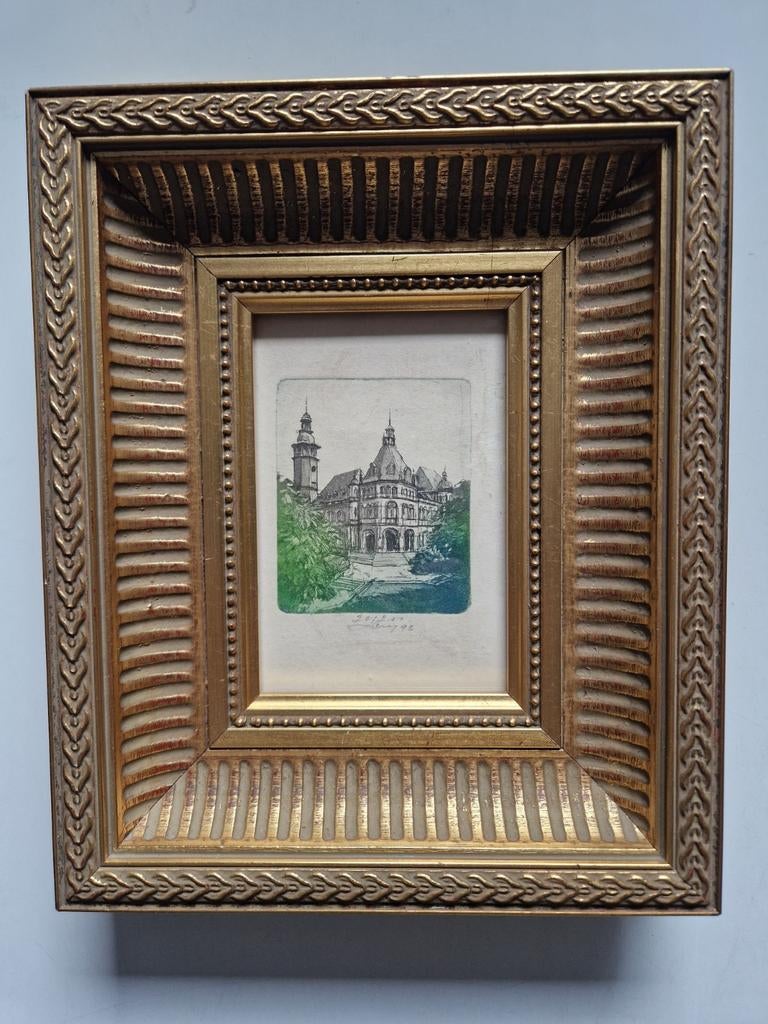 gesigneerde kleurenets, oplage 20/25, gesigneerd “Lang ’93”, Antiek en Kunst, Kunst | Etsen en Gravures, Ophalen of Verzenden