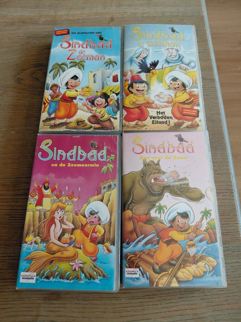 Sinbad de Zeeman van tv. Deel 1,2,4,6 op videoband., Gebruikt, Tekenfilm, Alle leeftijden, Ophalen of Verzenden
