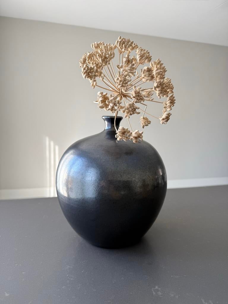 Aardewerk vaas antraciet * HIT*, Huis en Inrichting, Woonaccessoires | Vazen, Gebruikt, Zwart, Aardewerk of Porselein, Ophalen of Verzenden