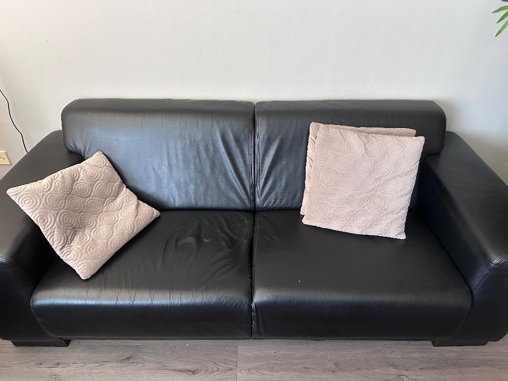 2 banken zwart leer, Ophalen, Gebruikt, 150 tot 200 cm, Tweepersoons