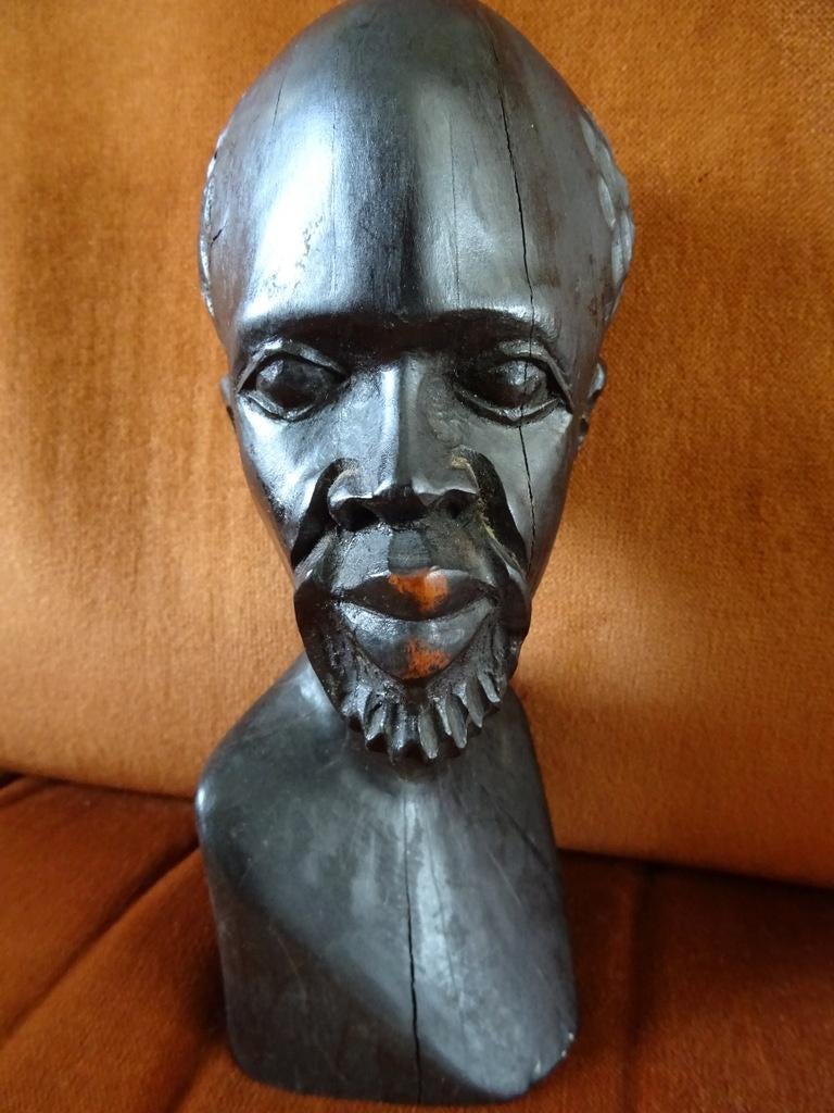 Curiosa Afrikaans ebbenhouten beeld borstbeeld man 21cm 1960