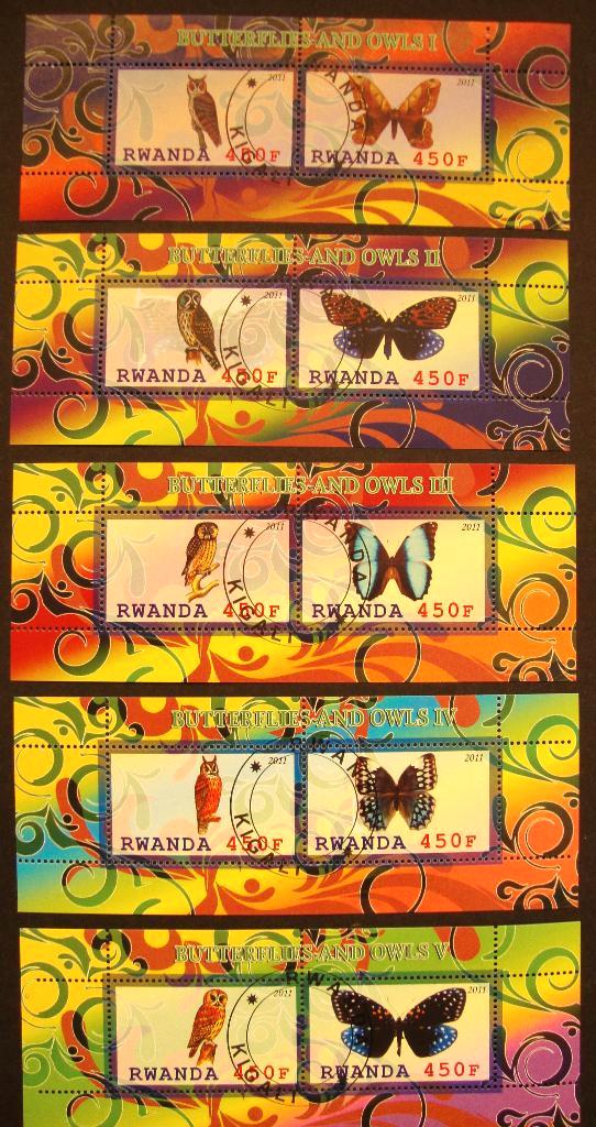 - 775 - 5 Blokjes / Strookjes met Uilen en Vlinders., Postzegels en Munten, Postzegels | Thematische zegels, Gestempeld, Dier of Natuur