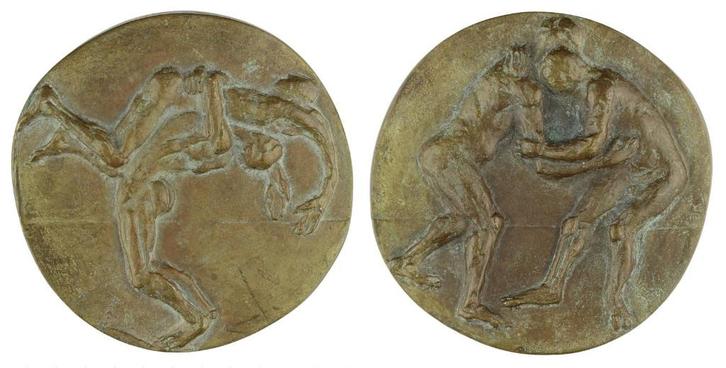 Varianten Grieks-Romeins Worstelen van Inka Klinckhard, Postzegels en Munten, Penningen en Medailles, Brons, Nederland, Verzenden