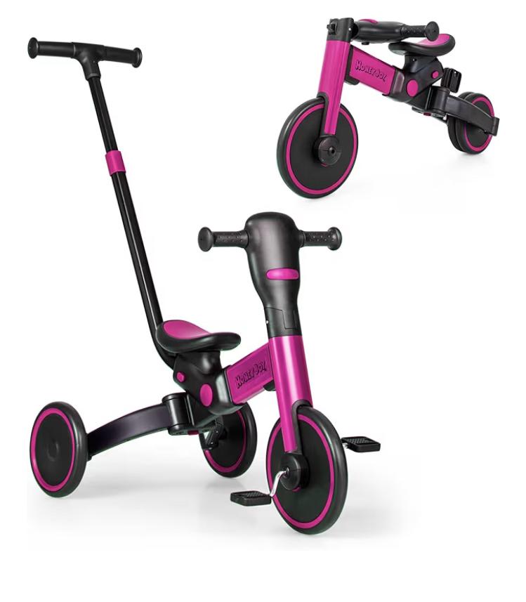 4-in-1 Kinderdriewieler Loopfiets Roze - Opvouwbaar, Ophalen, Nieuw, Duwstang
