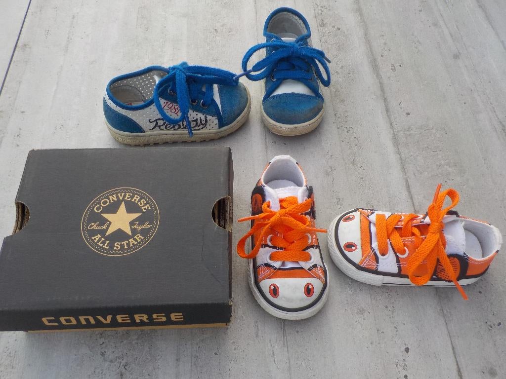 Babyschoentjes Converse All Star maat 19 en Replay maat 20, Jongetje of Meisje, Ophalen of Verzenden, Converse All Star, Gebruikt