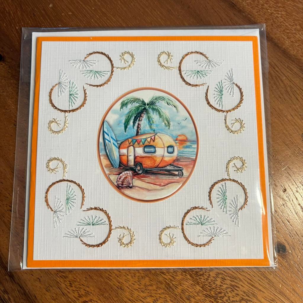 Geborduurde kaart caravan, Ophalen of Verzenden, Zo goed als nieuw, Overige thema's