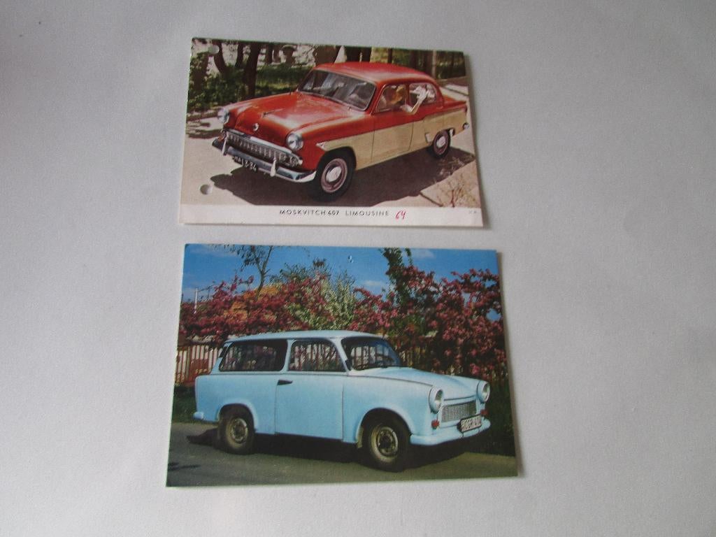 Trabant 601 en Moskvitch 407 : ansichtkaarten, Ophalen of Verzenden, 1980 tot heden, Ongelopen, Zeeland