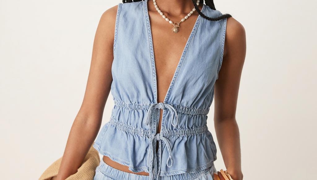 Mango denim set XS nieuw, Kleding | Dames, Tops, Blauw, Nieuw, Ophalen of Verzenden, Zonder mouw