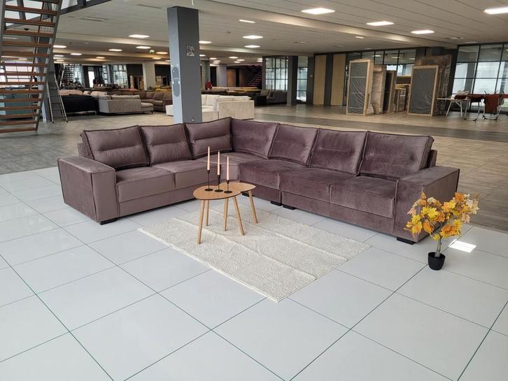 ❇️ OUTLET donkerbruin velvet hoekbank 340x275 GRATIS LEVEREN, Huis en Inrichting, Banken | Bankstellen, Nieuw, Hoekbank, Vierpersoons of meer