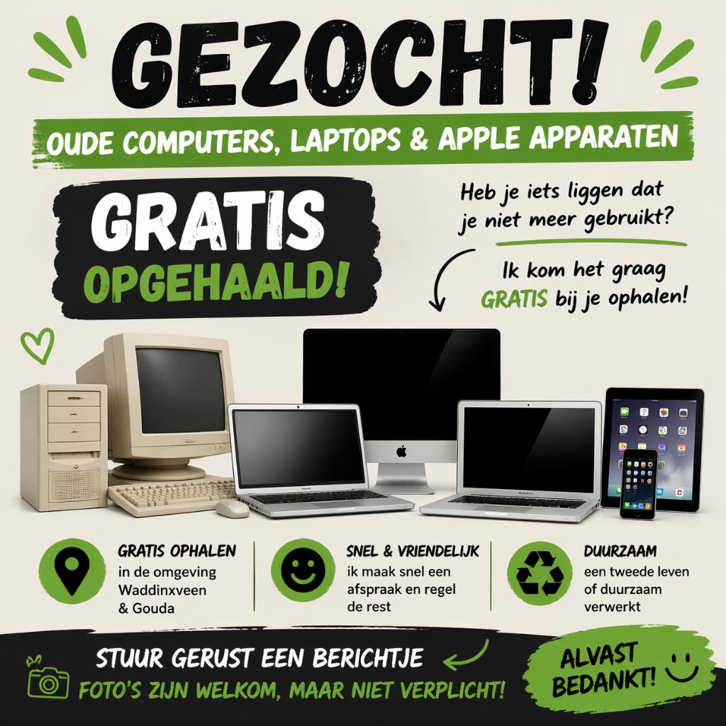 Op zoek naar oude computers/laptops, Computers en Software, Desktop Pc's, Ophalen, Onbekend