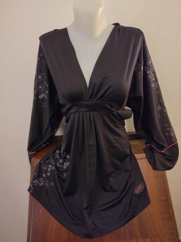 Zwarte tuniek, top, kimono zwart, glans, Pussy Deluxe, XL, Zwart, Maat 42/44 (L), Ophalen of Verzenden, Zo goed als nieuw