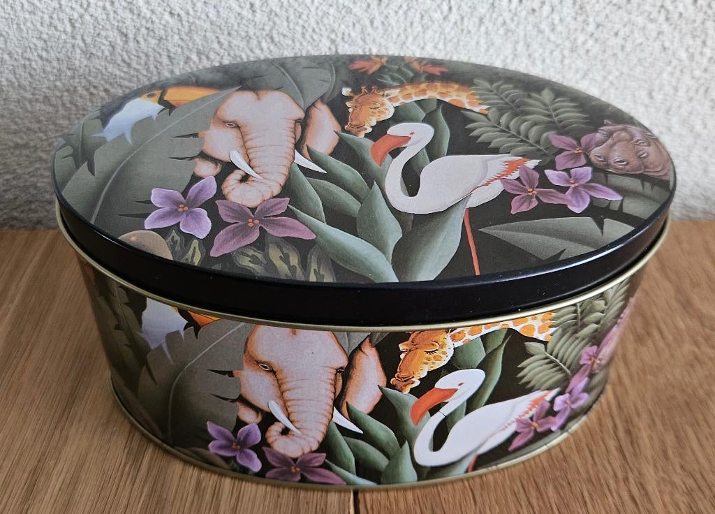 Blik met tropische dieren zeer gaaf, decoratie (baby)kamer, Verzamelen, Blikken, Ophalen of Verzenden, Nieuw, Koek(jes), Overige merken