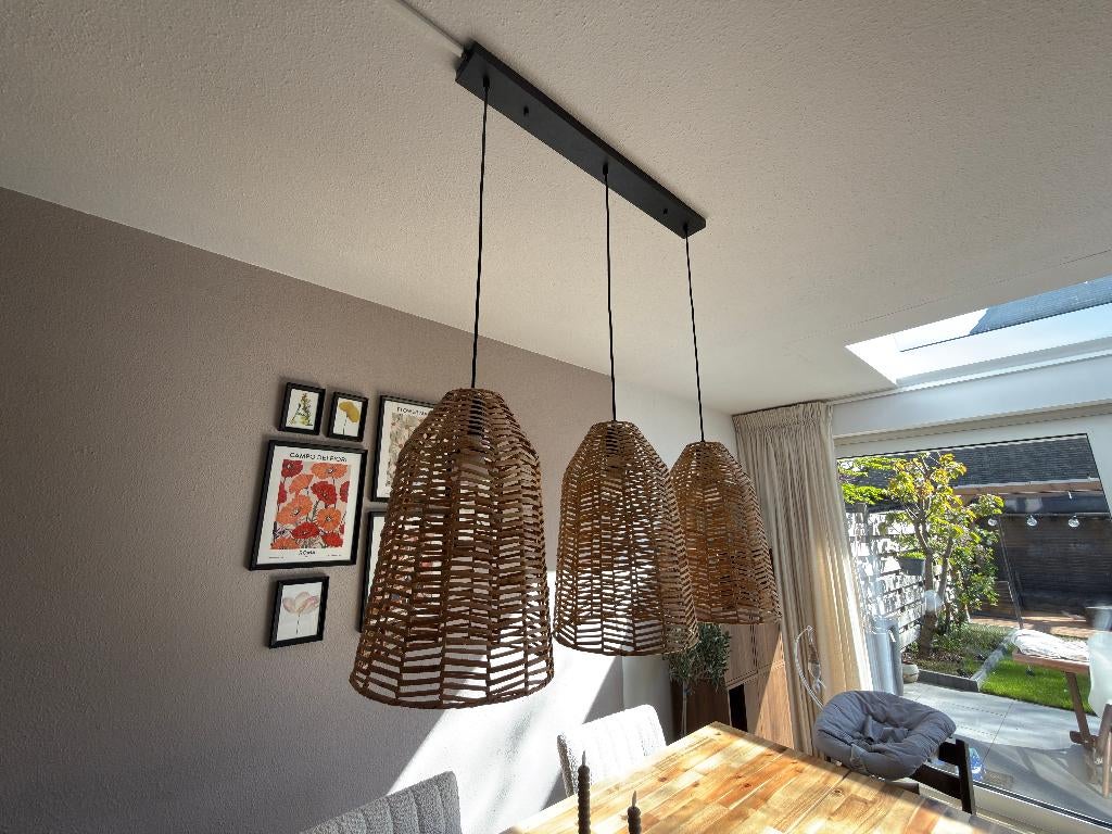 3! KAPPELAND Hanglampenkap, rotan, 29 cm inclusief armatuur, Ophalen, Zo goed als nieuw, Minder dan 50 cm, Hout