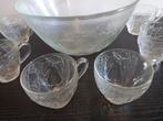 Glazen punchkom, bowlschaal met 6 glazen en lepel, Glas of Glazen, Ophalen of Verzenden, Overige stijlen, Glas